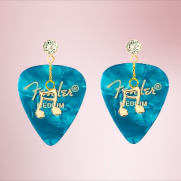 Fender Guitar Pick Earrings With Music Charms - Picture 3 of 13